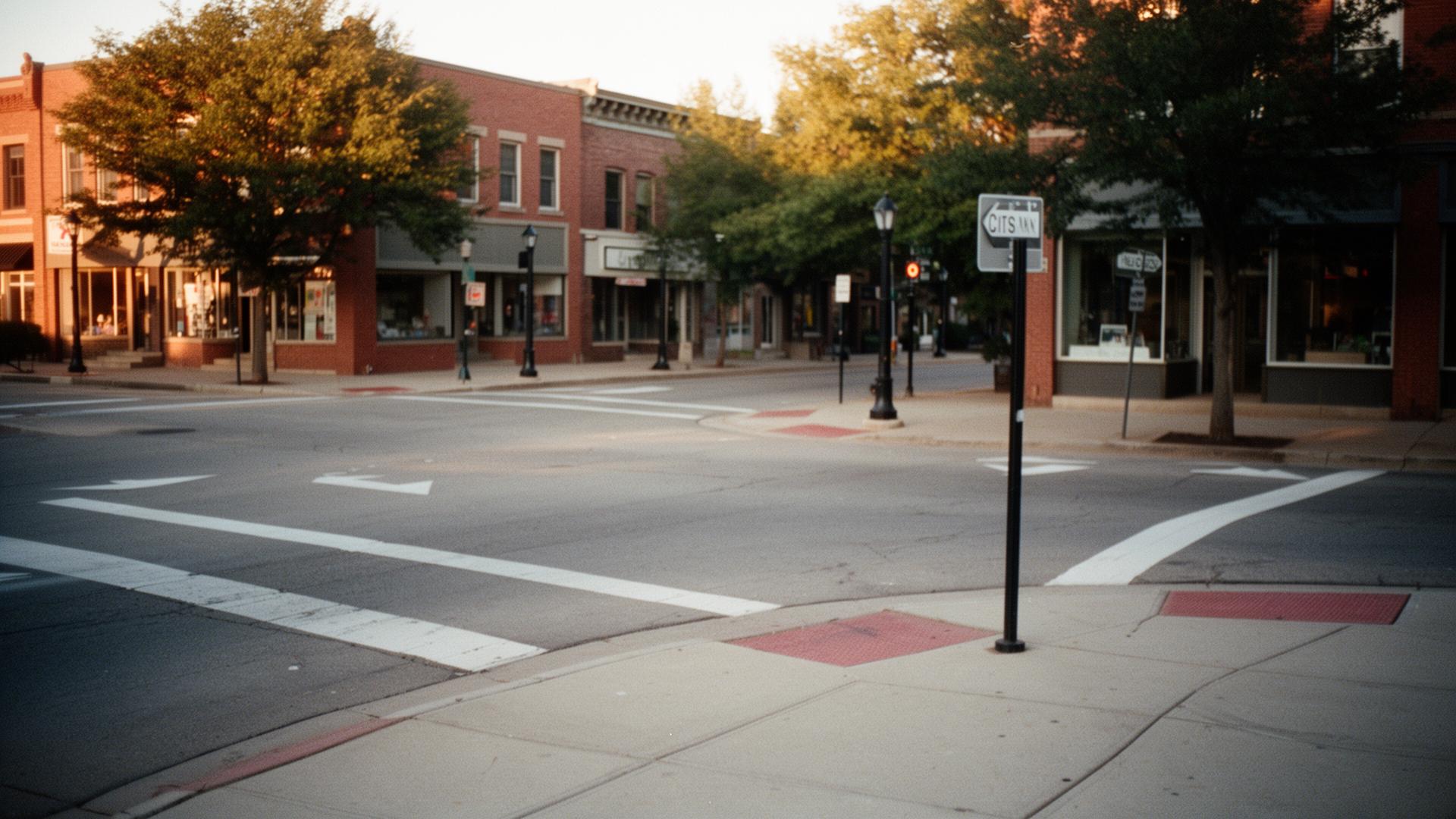 Kansas City intersection at evening with multiple directions and neighborhood choices